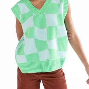 NWT Double Zero Mint and White Checkered Preppy Vest